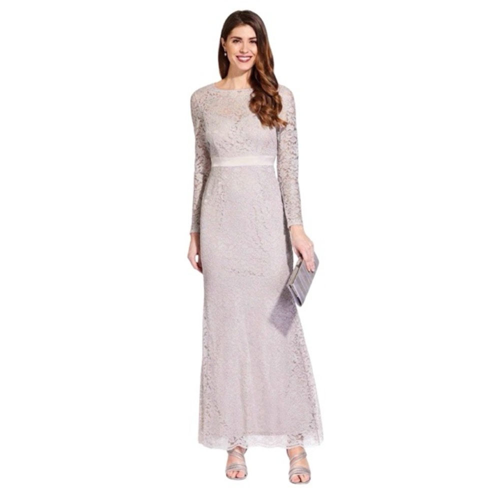 Adrianna Papell Lace Long Dress Size 14 Icy Lavender